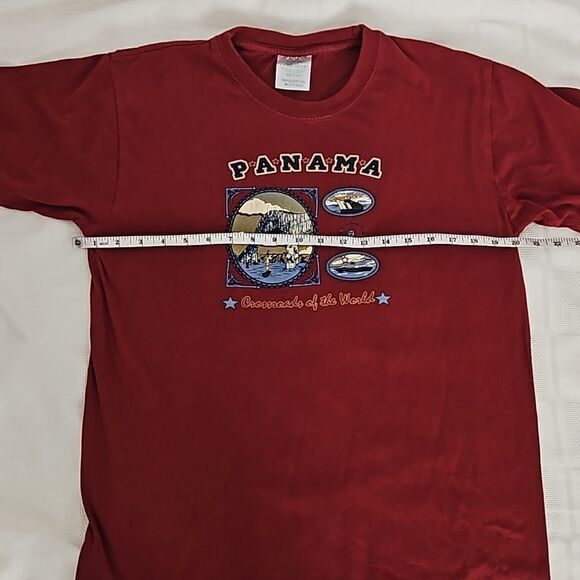 Vintage Unisex Panama City Logo Short Sleeves Cotton T-Shirt Medium Burgundy - Picture 9 of 16